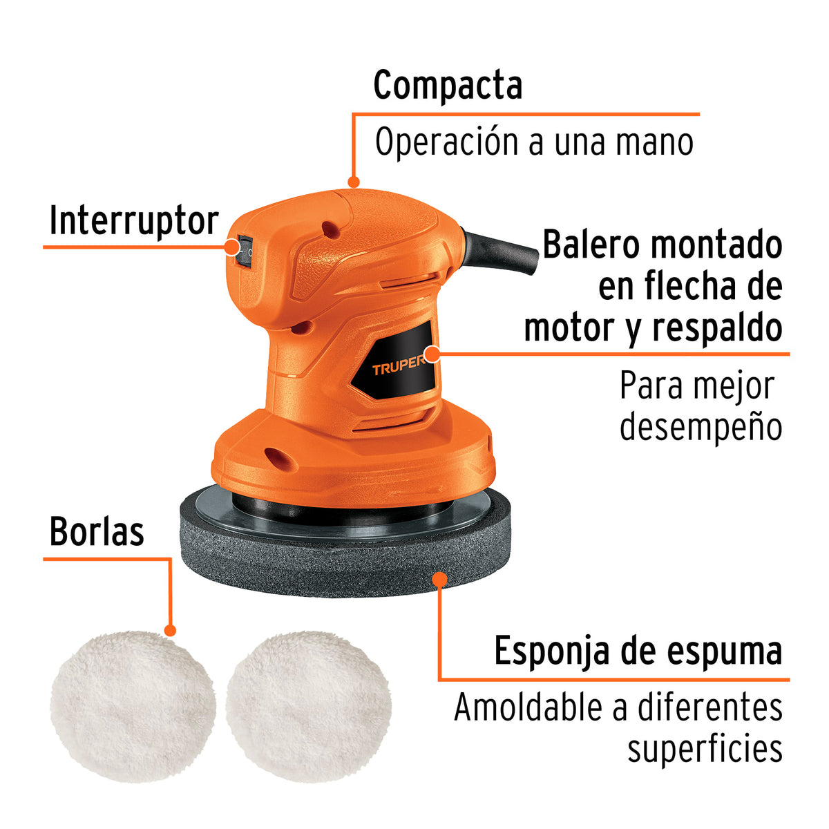Pulidora roto-orbital compacta 6 pulg 45W - SKU 102633