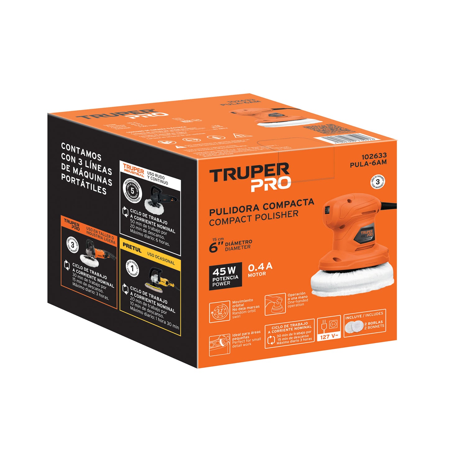 Pulidora roto-orbital compacta 6 pulg 45W - SKU 102633