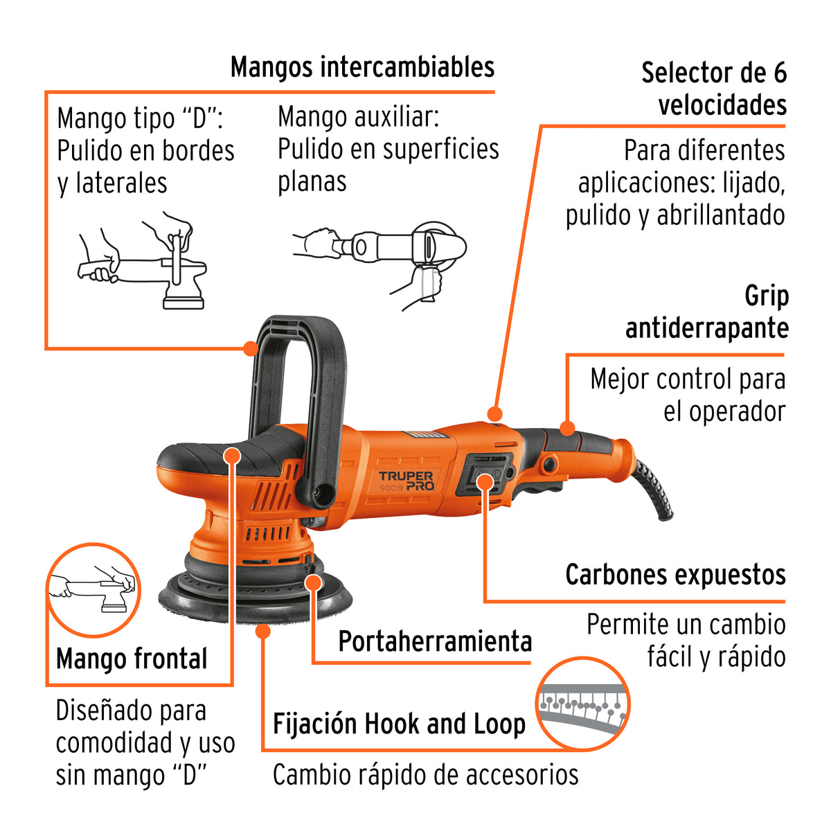 Pulidora doble accion 6 pulg 900W - SKU 102333