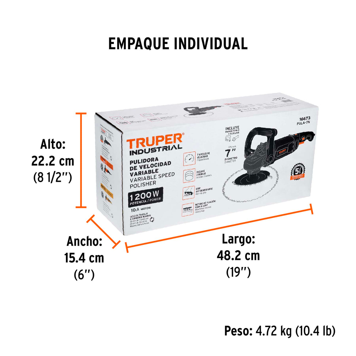 Pulidora rotativa 7 pulg 1200W INDUSTRIAL - SKU 16673