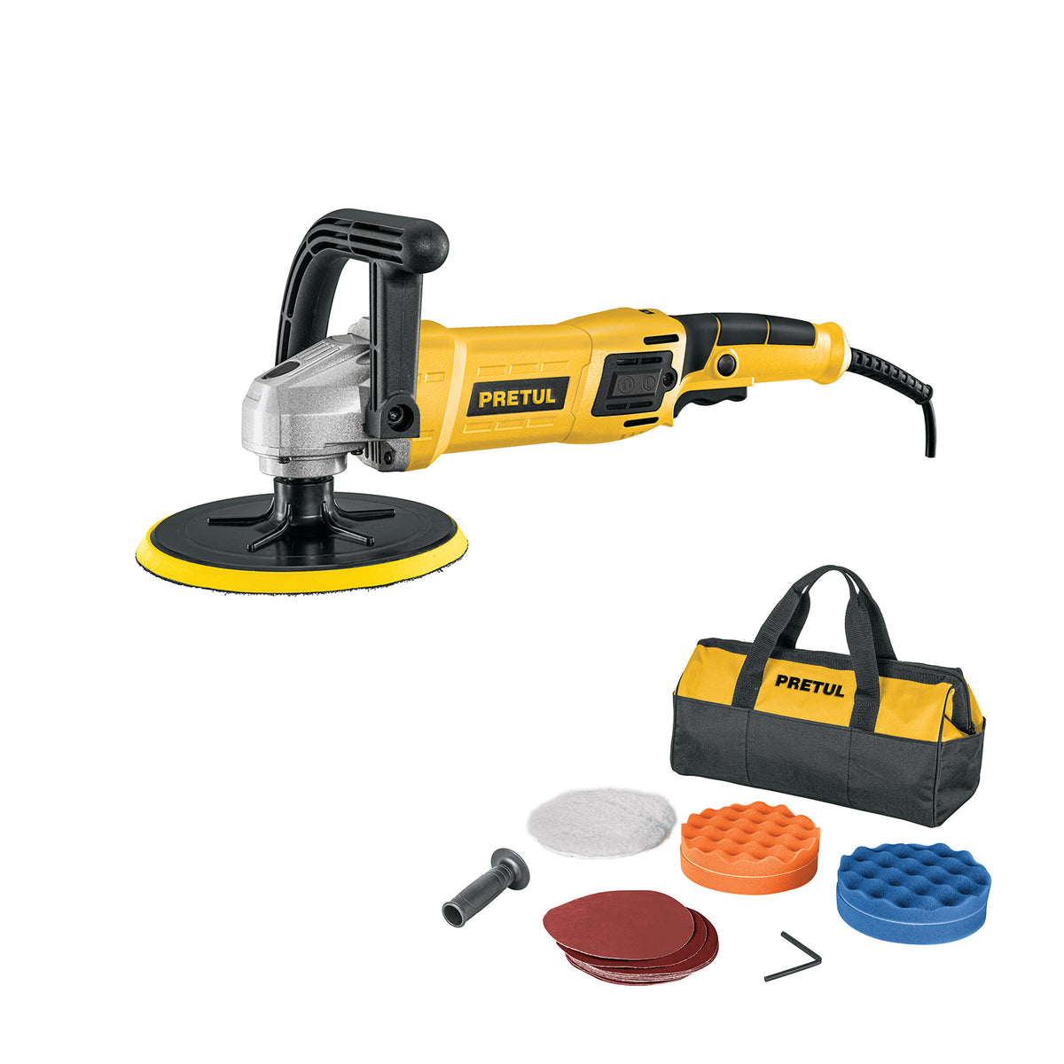 Pulidora rotativa 7", 1200W, con accesorios