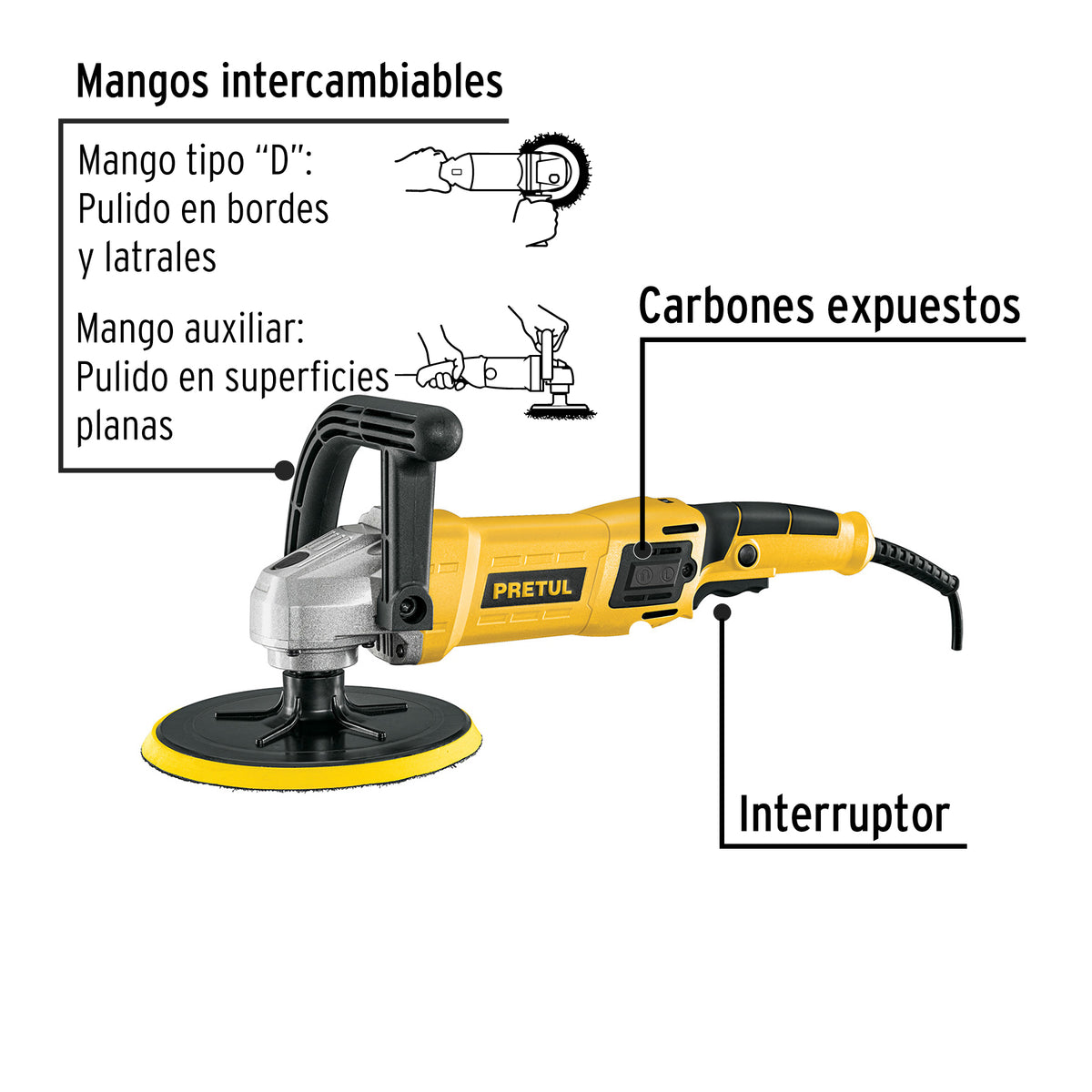 Pulidora rotativa 7", 1200W, con accesorios · vista 4