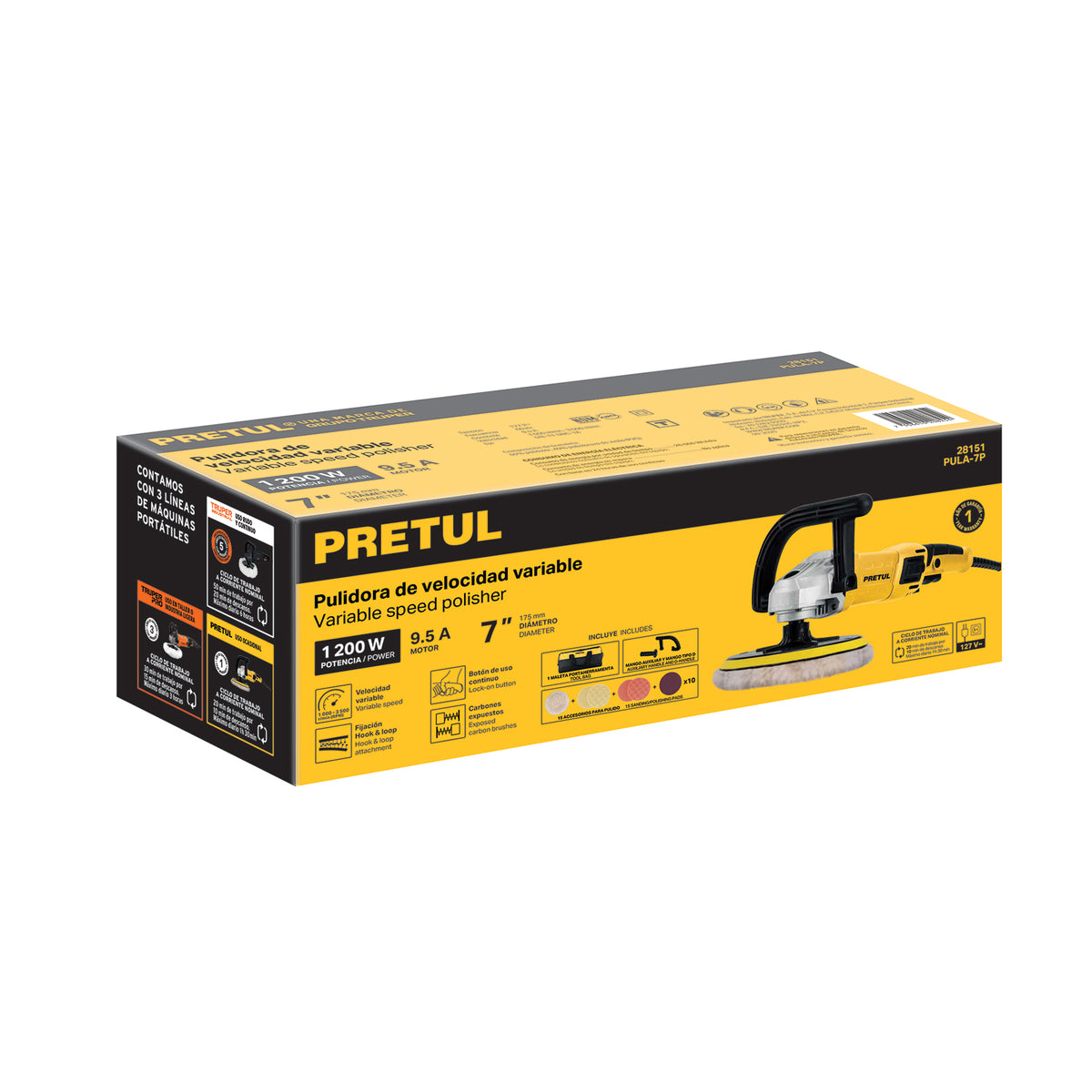 Pulidora rotativa 7", 1200W, con accesorios · vista 3