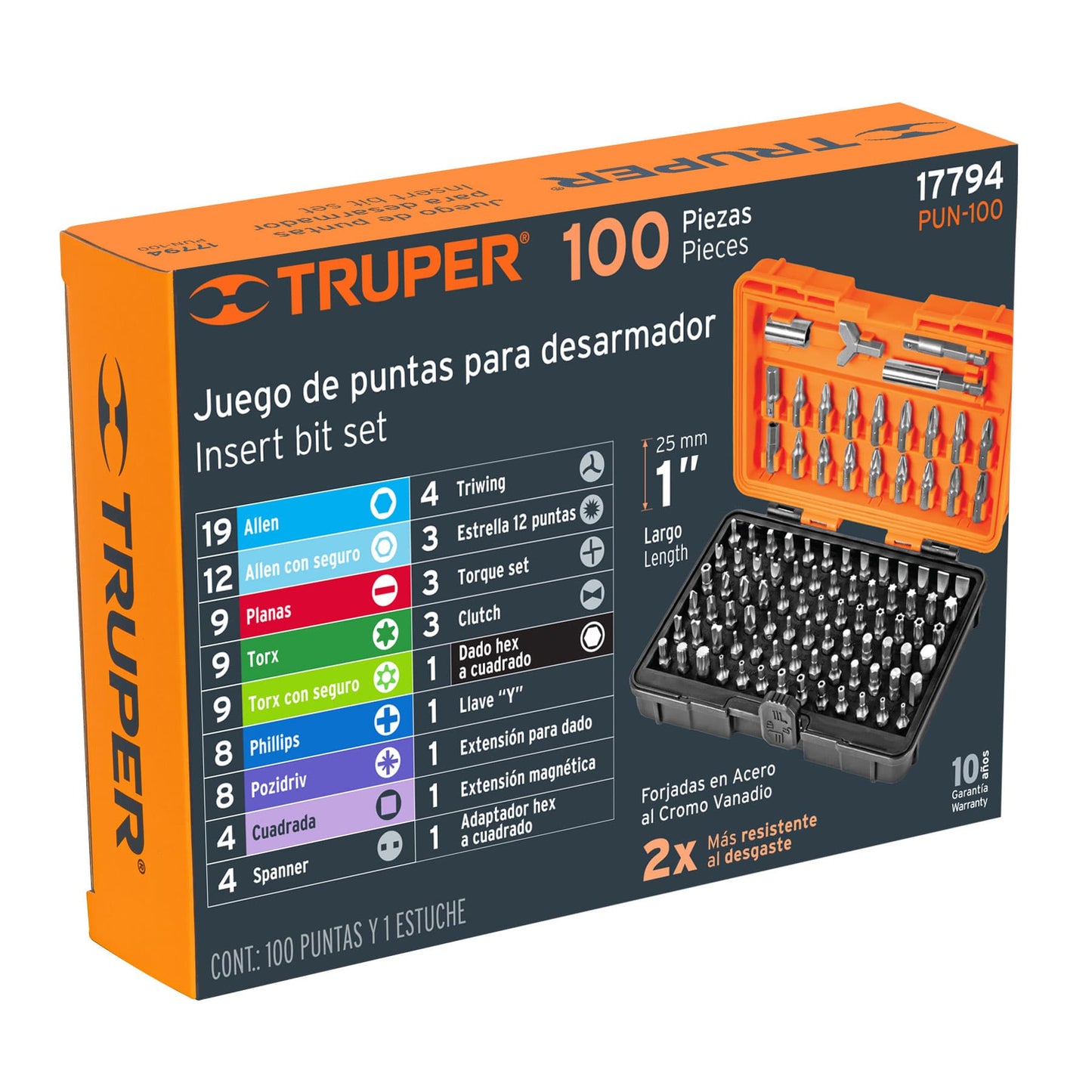 Juego de 100 puntas mixtas largo 1pulg.