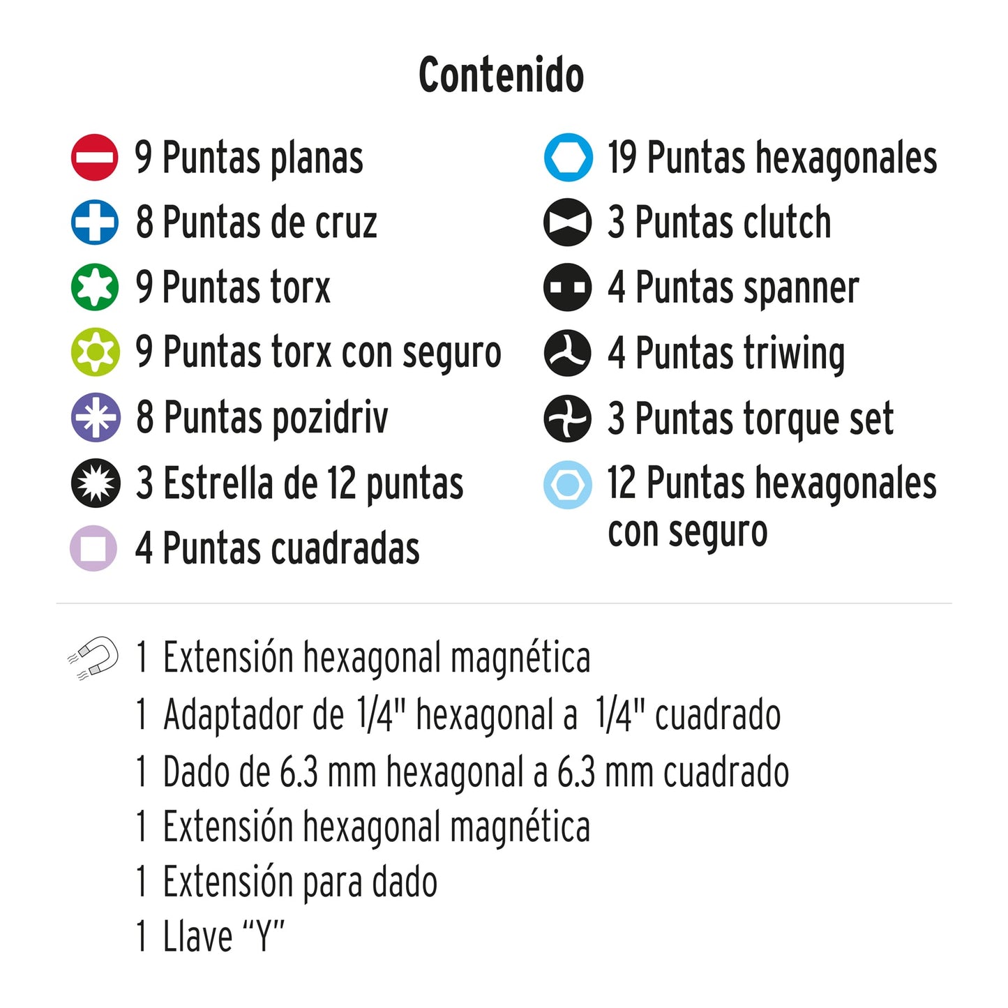 Juego de 100 puntas mixtas largo 1pulg.