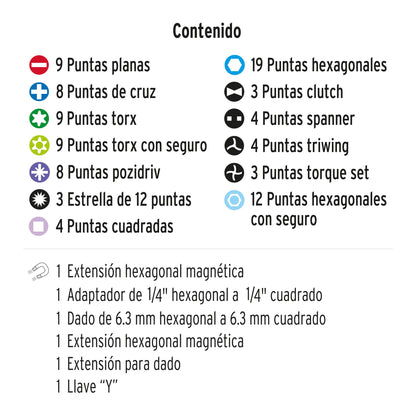 Juego de 100 puntas mixtas largo 1pulg.
