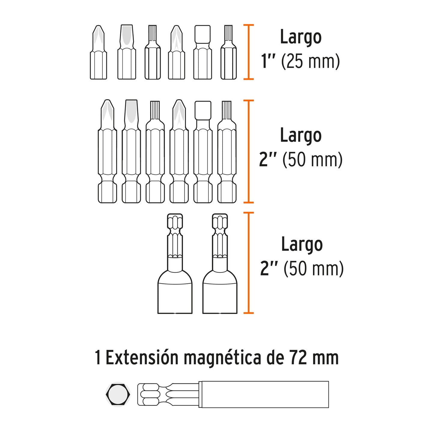 Juego de Puntas Mixtas Largas de 1" 47 piezas