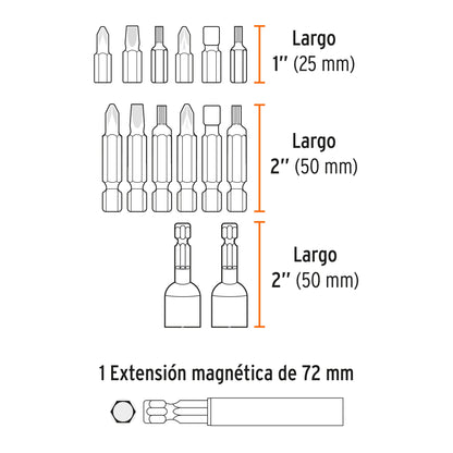 Juego de Puntas Mixtas Largas de 1" 47 piezas