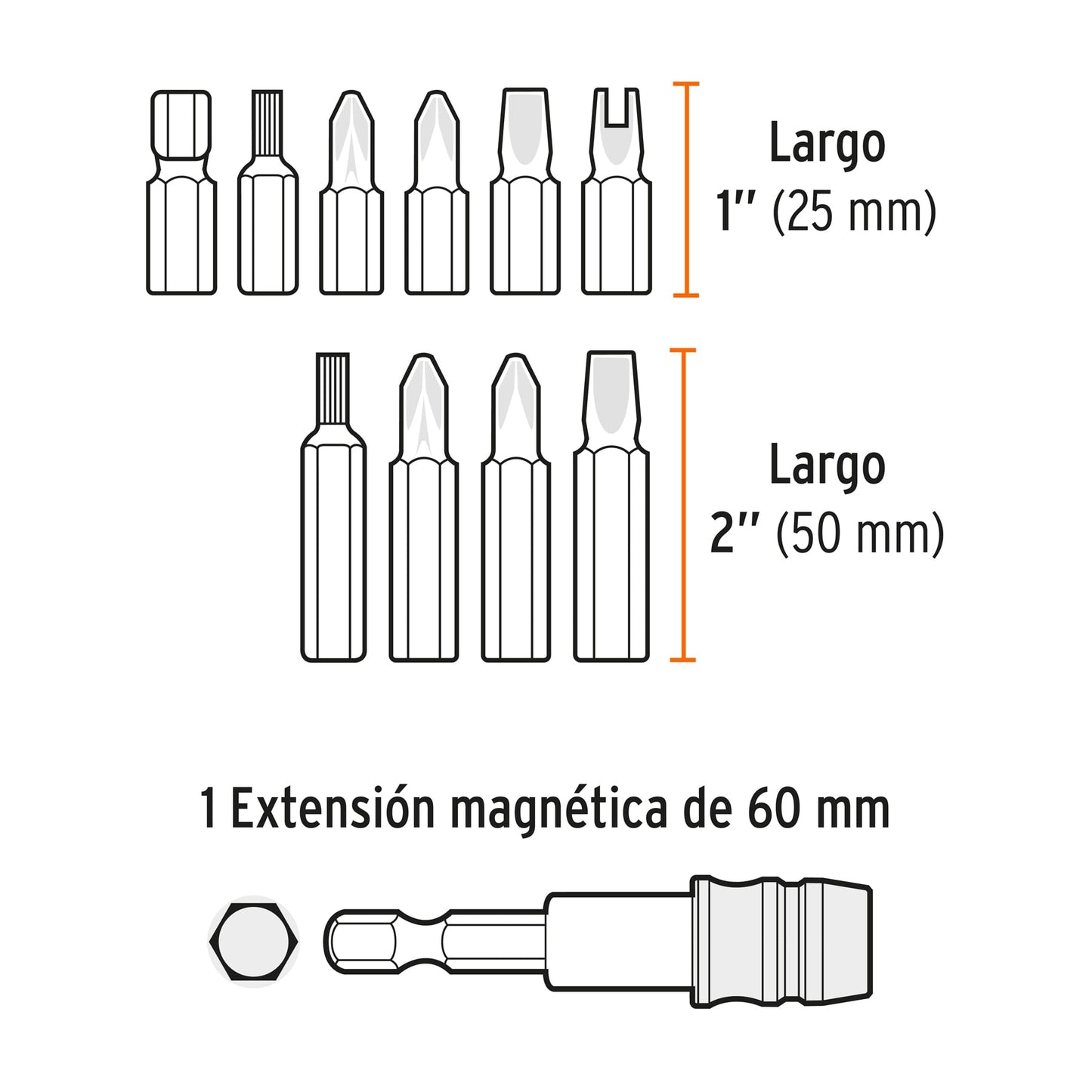 Juego de puntas mixtas 1pulg. y 2pulg.