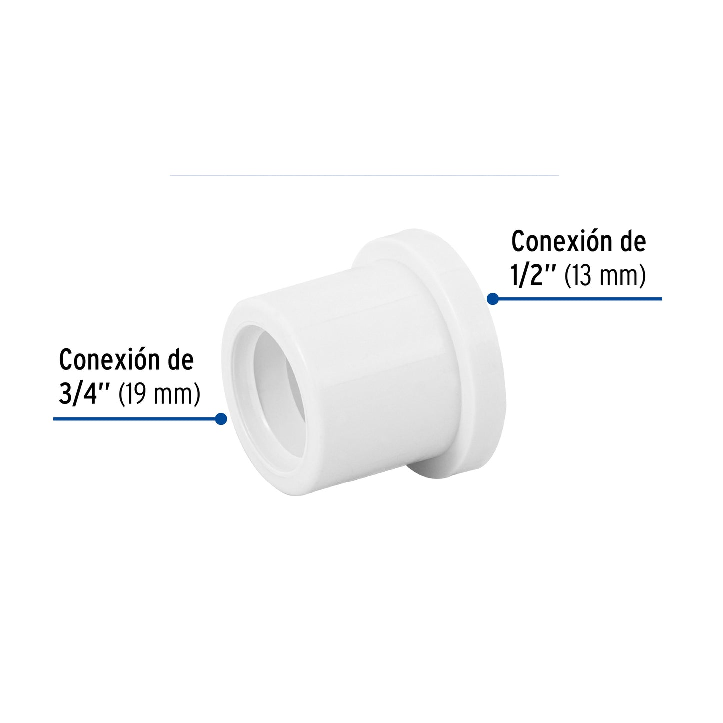 Reducción bushing de PVC cédula 40 de 3/4 a 1/2 pulgada para tubería