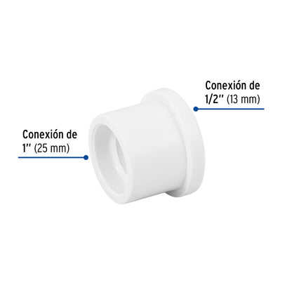 Reducción bushing de PVC cédula 40 de 1 a 1/2 pulgada para tubería