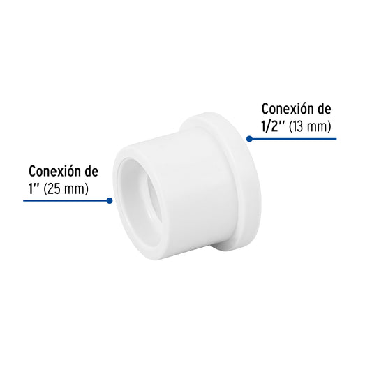 Reducción bushing de PVC cédula 40 de 1 a 1/2 pulgada para tubería
