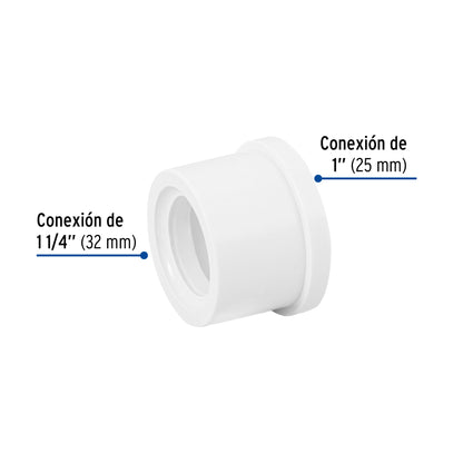 Reducción bushing de PVC cédula 40 de 1 1/4 a 1 pulgada para tubería