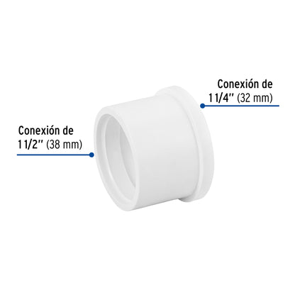 Reducción bushing de PVC cédula 40 de 1 1/2 a 1 1/4 pulgadas para tubería