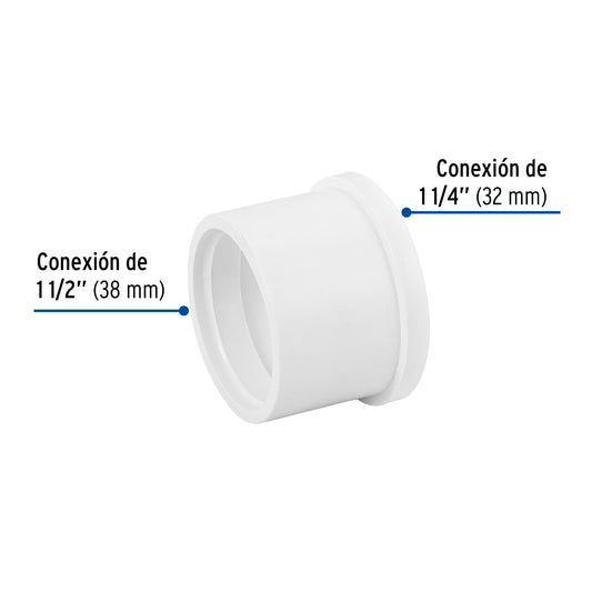 Reducción bushing de PVC cédula 40 de 1 1/2 a 1 1/4 pulgadas para tubería