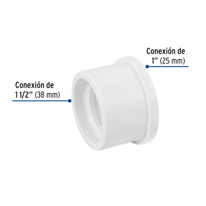 Reducción bushing de PVC cédula 40 de 1 1/2 a 1 pulgada para tubería