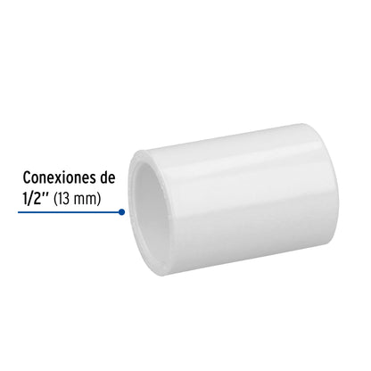 Cople de PVC cédula 40 de 1/2 pulgada para tubería