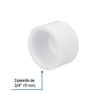 Tapón de PVC cédula 40 de 3/4 pulgada para tubería
