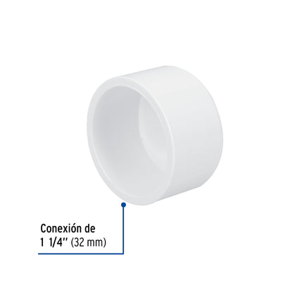 Tapón de PVC cédula 40 de 1 1/4 pulgadas para tubería