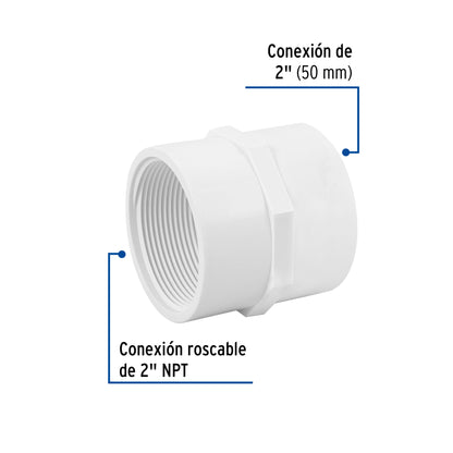 Adaptador hembra de PVC cédula 40 de 2 pulgadas con rosca NPT