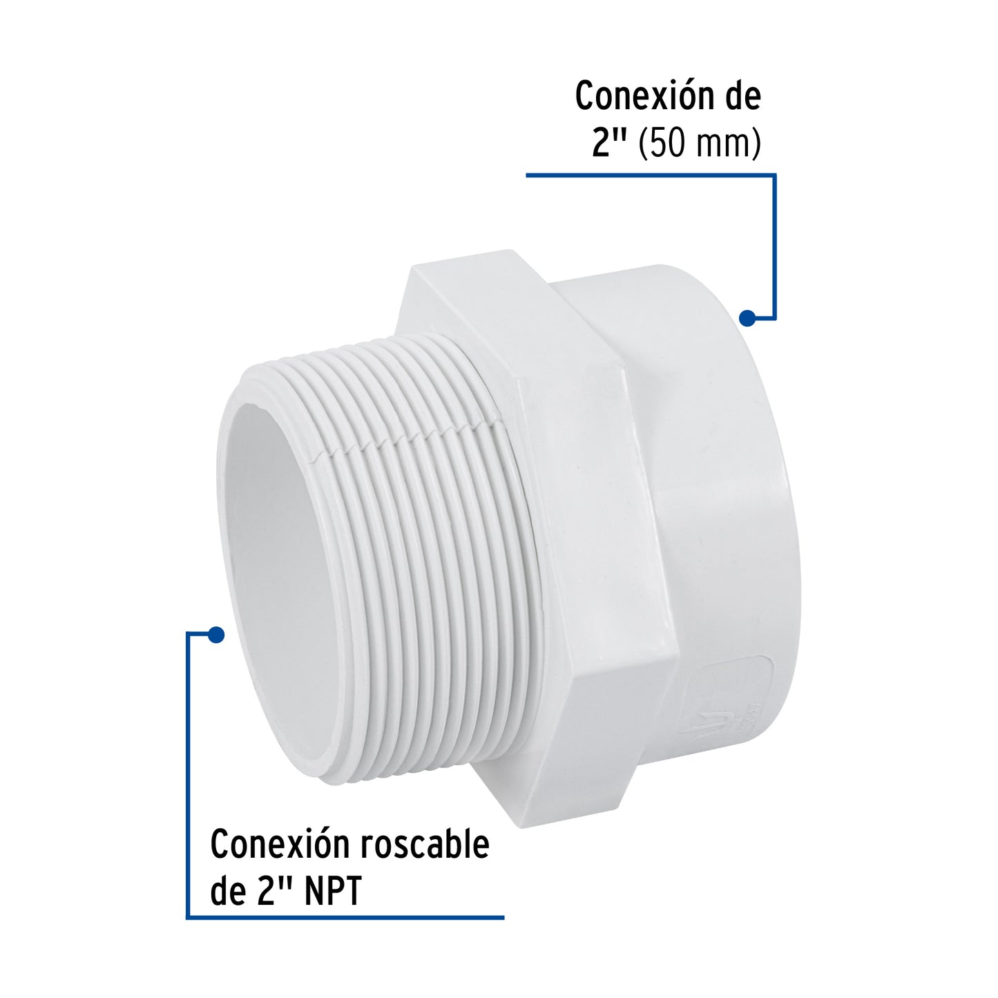 Adaptador macho de PVC de 2 pulgadas con rosca NPT