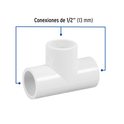 Tee sencilla de PVC cédula 40 de 1/2 pulgada para tubería