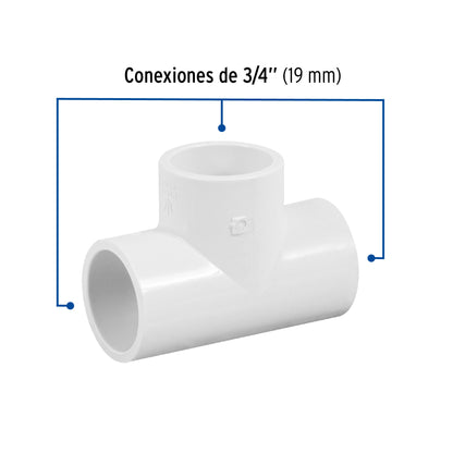 Tee sencilla de PVC cédula 40 de 3/4 pulgada para tubería