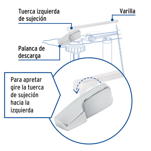 Palanca frontal plástica cromada para WC