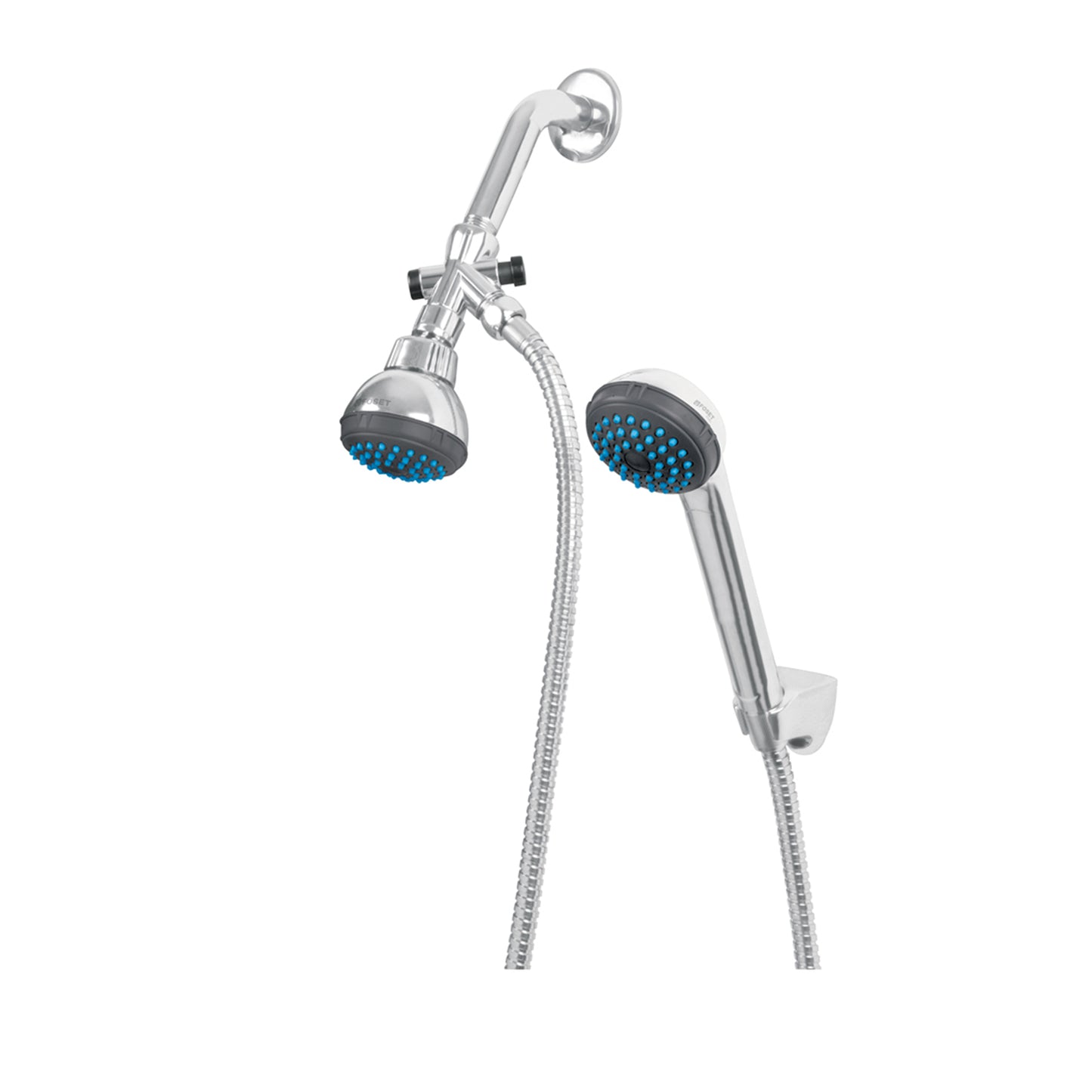 Regadera de 2-1/2" con brazo tipo teléfono y manguera de 1.5 m