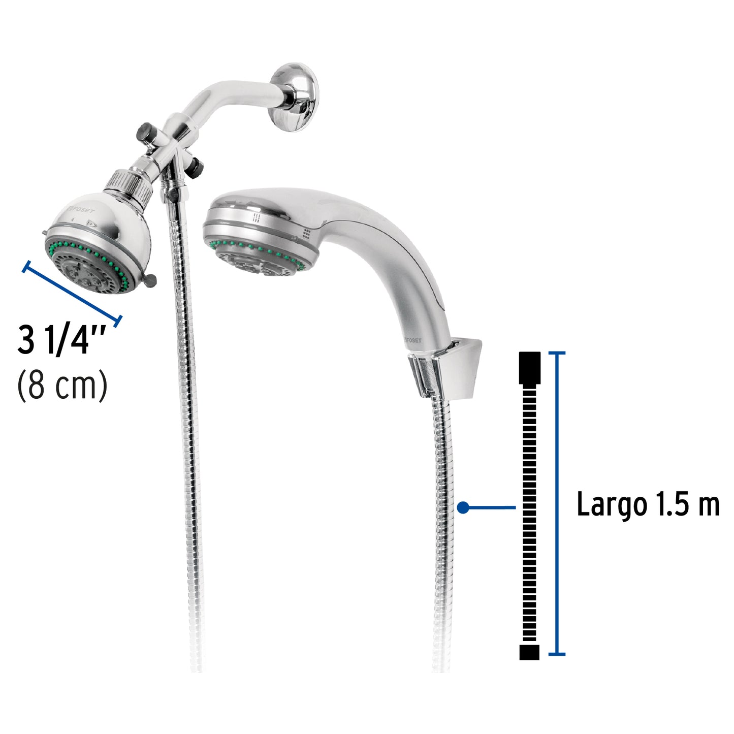 Regadera doble fija y teléfono de 3-1/4" con 5 funciones