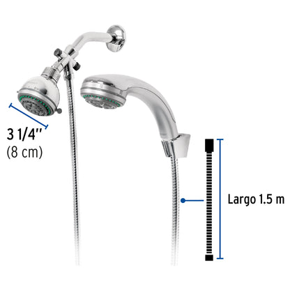 Regadera doble fija y teléfono de 3-1/4" con 5 funciones