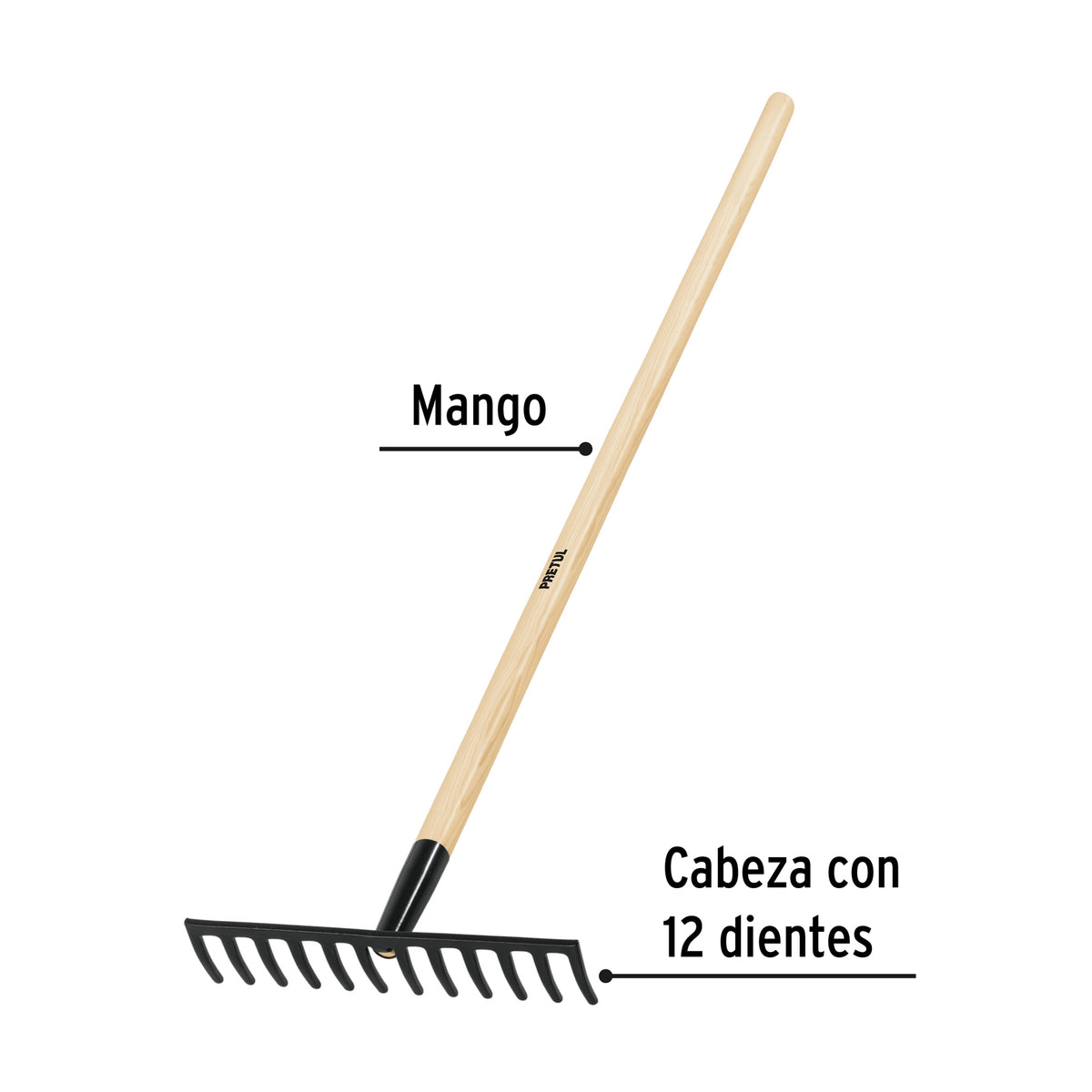 Rastrillo recto de 12 dientes con mango de 48 pulgadas