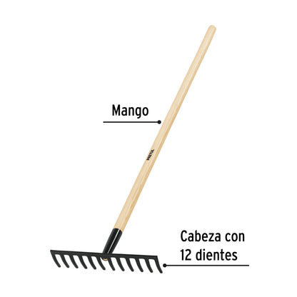 Rastrillo recto de 12 dientes con mango de 48 pulgadas