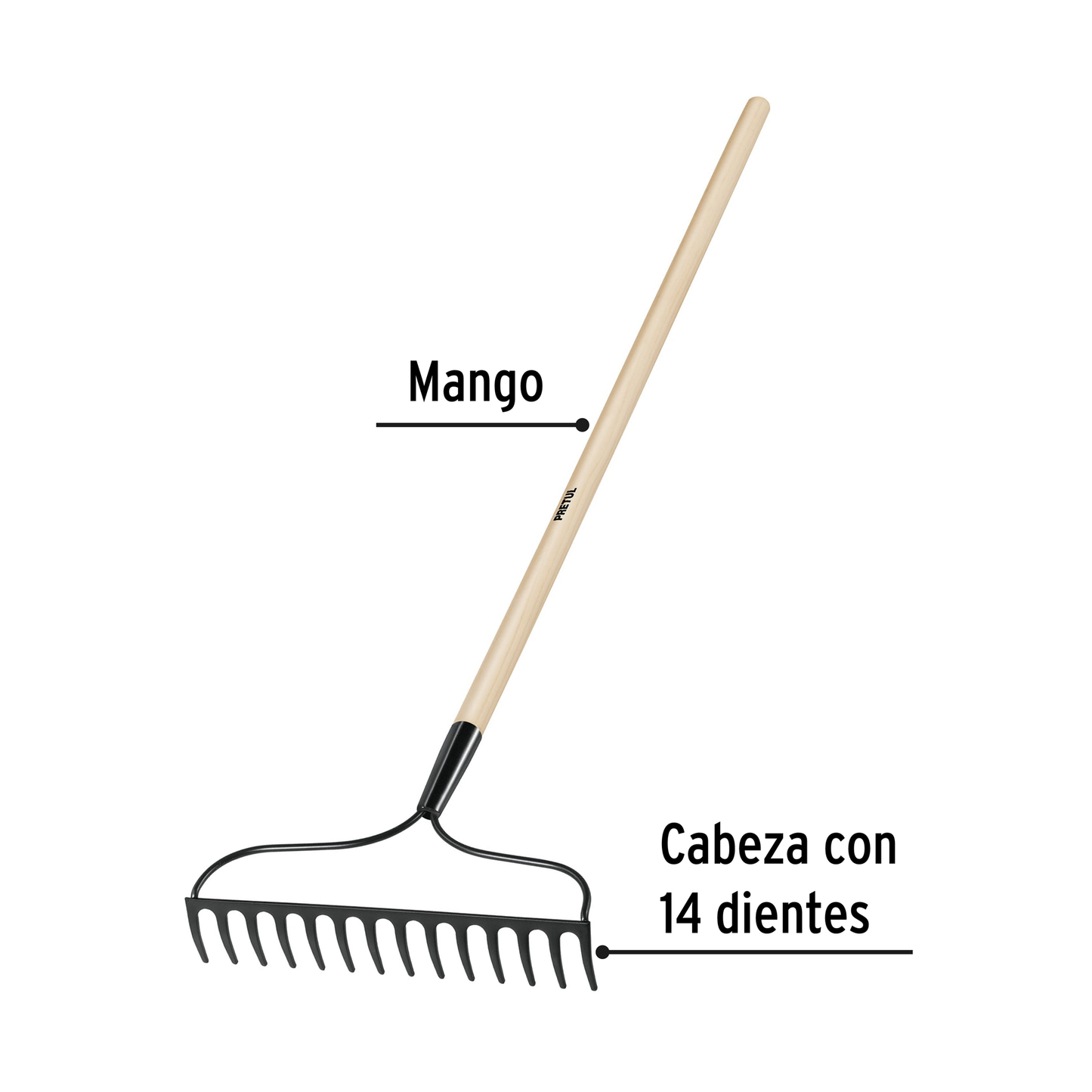 Rastrillo jardinero de 14 dientes con mango de 48 pulgadas