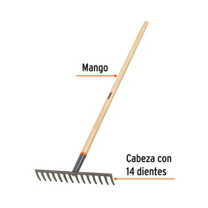 Rastrillo recto de 14 dientes con mango de 54 pulgadas