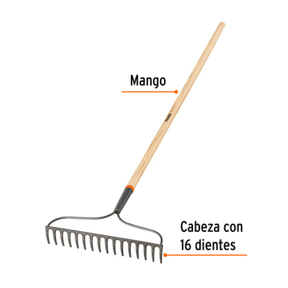 Rastrillo jardinero Classic de 16 dientes con mango de 54 pulgadas
