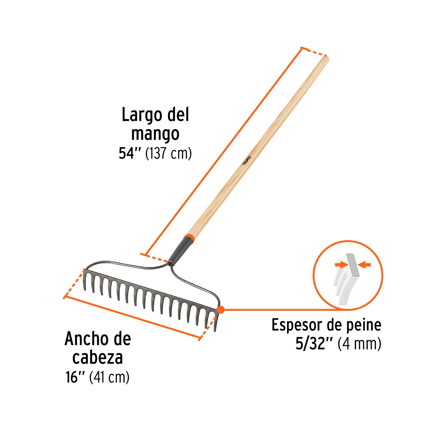 Rastrillo jardinero Classic de 16 dientes con mango de 54 pulgadas