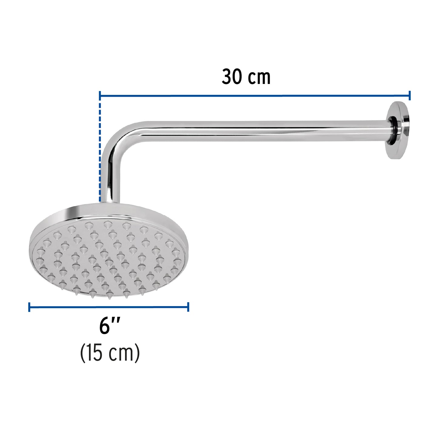 Regadera redonda de 6" tipo plato con brazo de pared