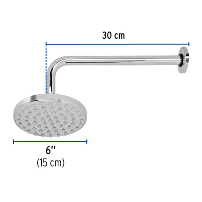 Regadera redonda de 6" tipo plato con brazo de pared
