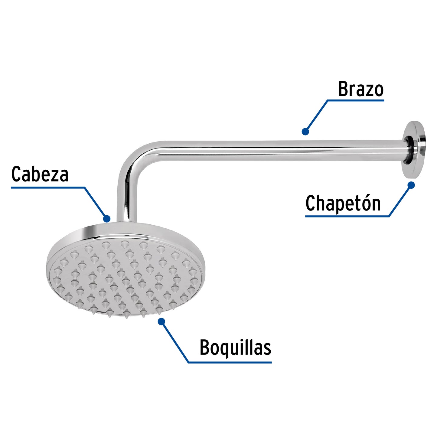 Regadera redonda de 6" tipo plato con brazo de pared