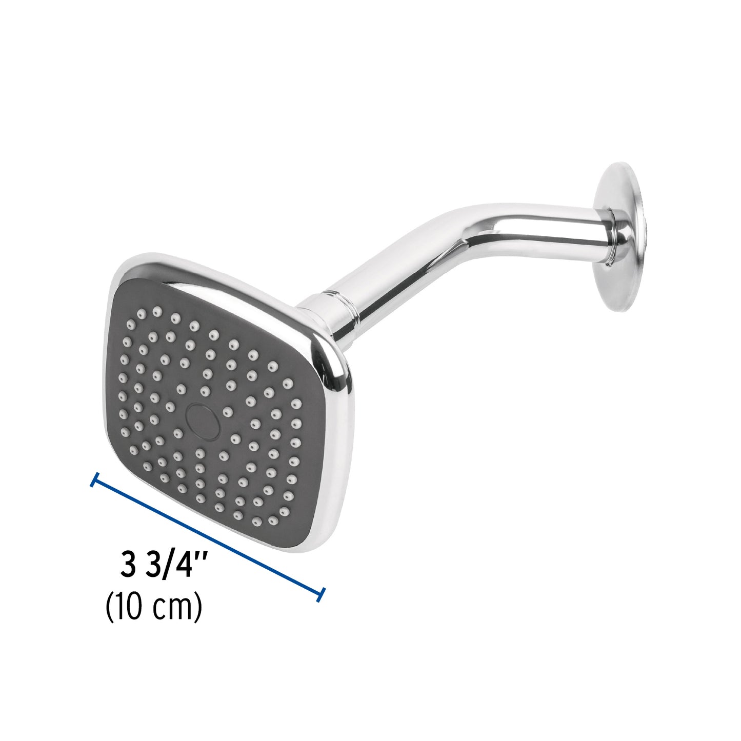 Regadera cuadrada de 3-3/4" con brazo y chapetón de acero