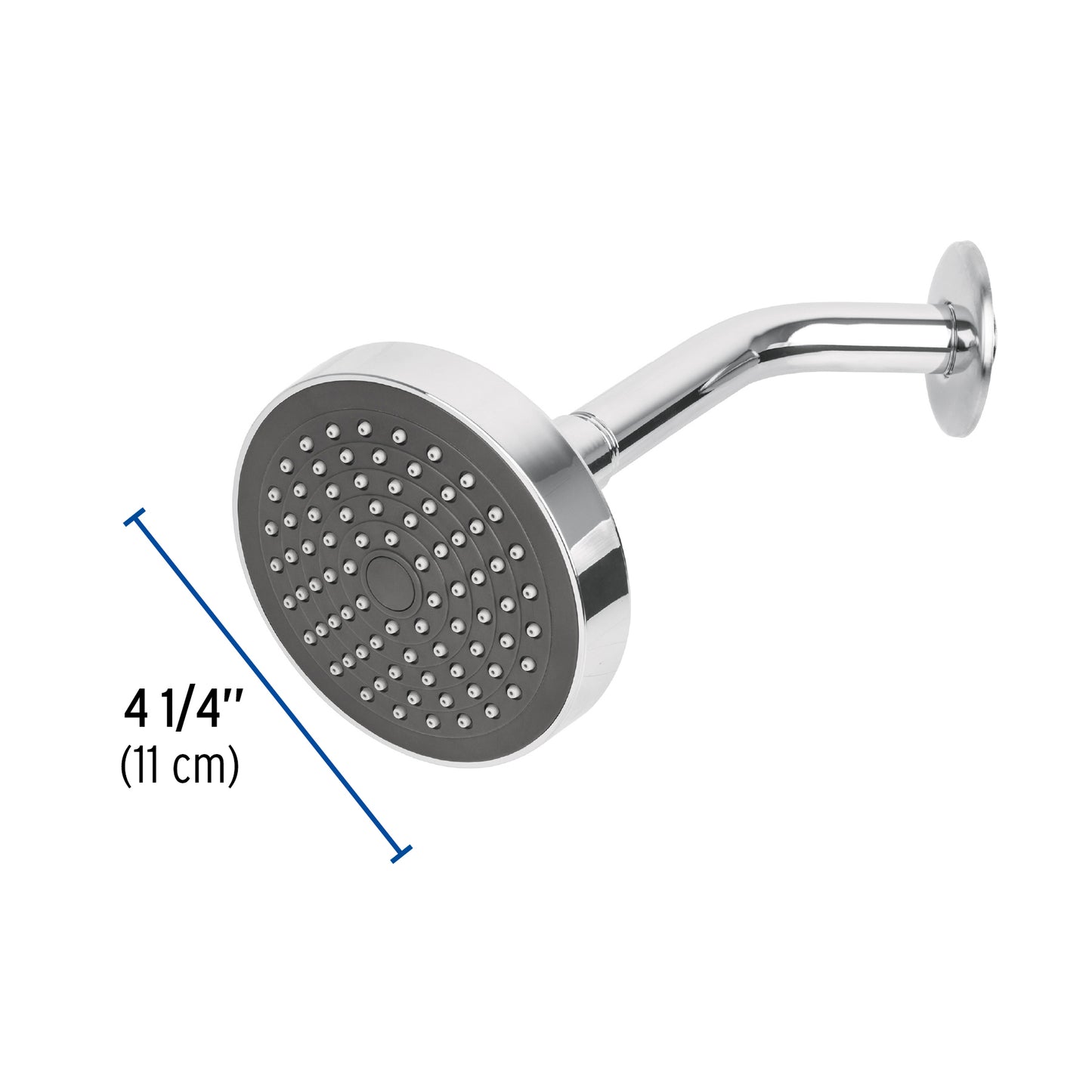 Regadera redonda de 4-1/4" con brazo y chapetón de acero