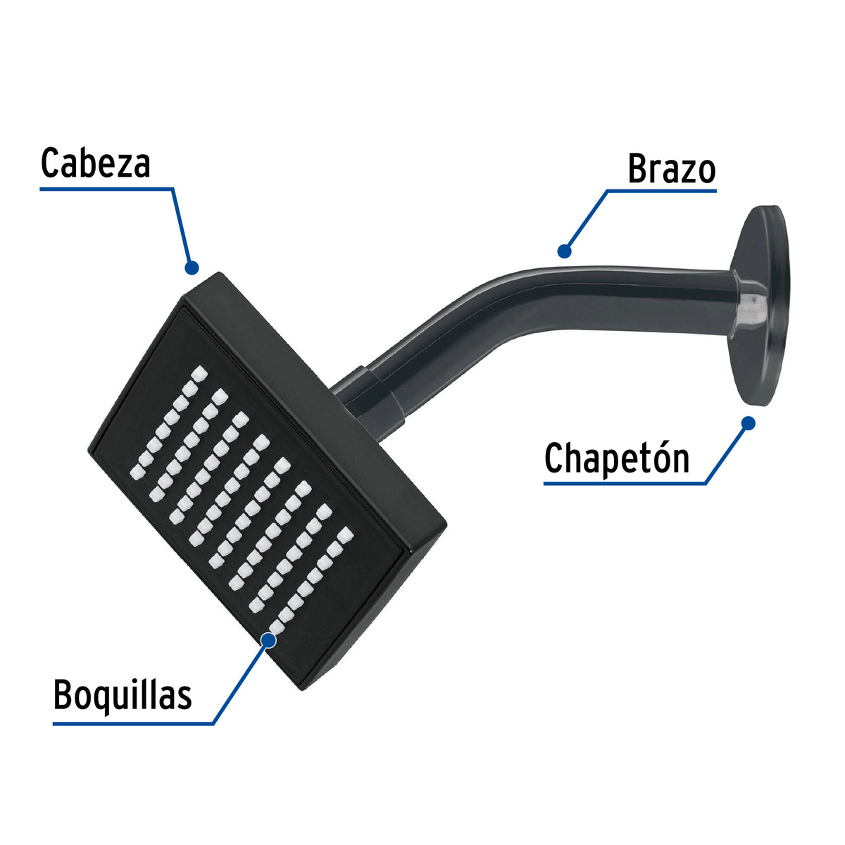 Regadera cuadrada 4", ABS, con brazo y chapetón, negro, AQUA · vista 5