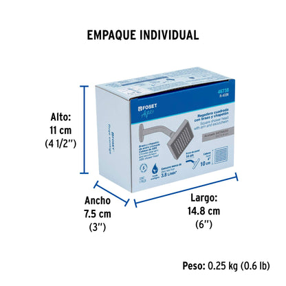Regadera cuadrada 4", ABS, con brazo y chapetón, satín, AQUA · vista 7