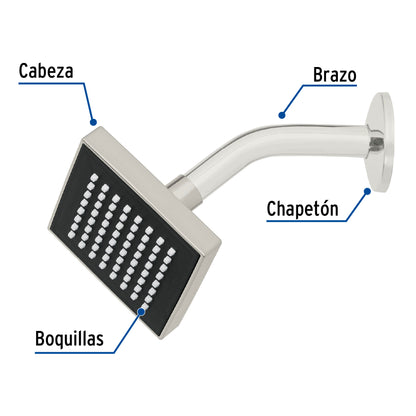 Regadera cuadrada 4", ABS, con brazo y chapetón, satín, AQUA · vista 5