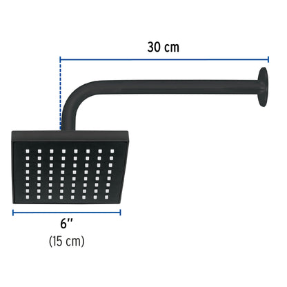Regadera cuadrada 6", ABS, con brazo y chapetón, negro, AQUA · vista 4