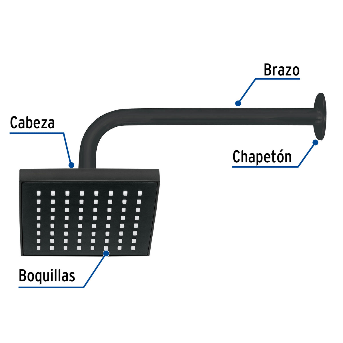 Regadera cuadrada 6", ABS, con brazo y chapetón, negro, AQUA · vista 5