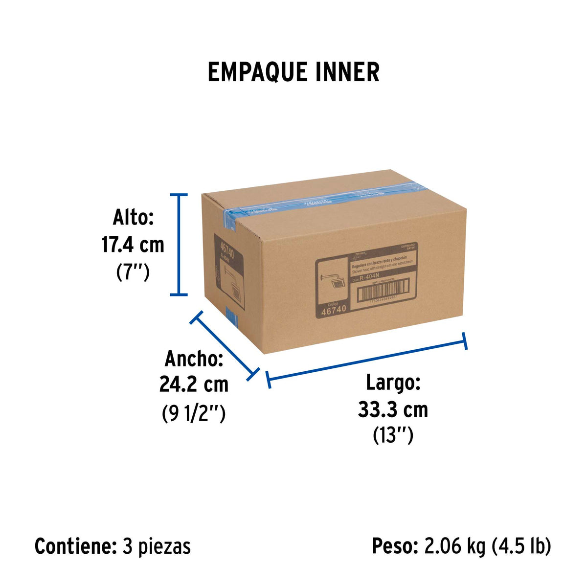 Regadera cuadrada 6", ABS, con brazo y chapetón, satín, AQUA · vista 8
