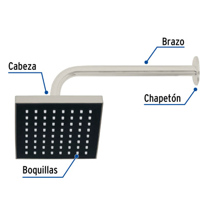 Regadera cuadrada 6", ABS, con brazo y chapetón, satín, AQUA · vista 5