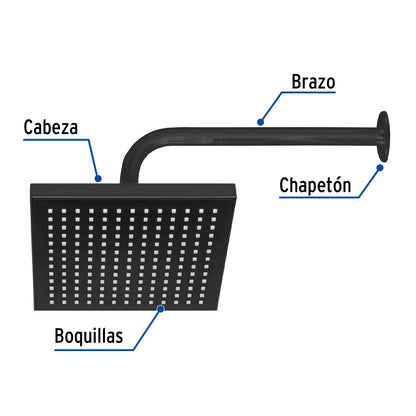 Regadera cuadrada 8", ABS, con brazo y chapetón, negro, AQUA · vista 5